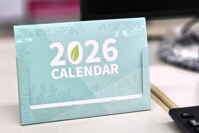 擬似エンボス卓上カレンダー グリーン 表紙部分